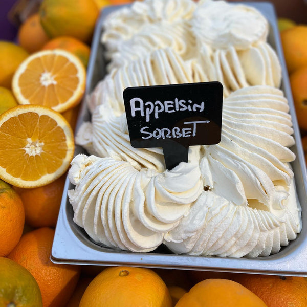 Appelsin sorbet i disken